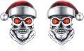 wholesale 925 Sterling Silver Santa Claus Skull Stud Earrings with Red and Green Stones - Gothic Punk Style Gift for Women Men-0-0