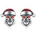 wholesale 925 Sterling Silver Santa Claus Skull Stud Earrings with Red and Green Stones - Gothic Punk Style Gift for Women Men-0-0