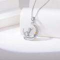 wholesale 925 Sterling Silver Crescent Moon & Cat Pendant Necklace with Cubic Zirconia Stones for Women-0-2