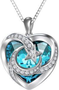 wholesale 925 Sterling Silver Heart Crystal Moon Star Necklace Women s Birthstone Jewelry Gift-03-March