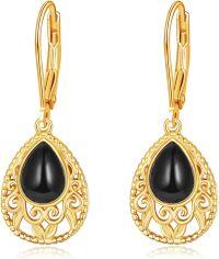 wholesale 925 Sterling Silver Teardrop Black Onyx Filigree Drop Earrings Gift for Women-Filigree Boho-B