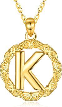 wholesale 14K Gold Sterling Silver 26 Letter Pendant Necklace 18 +2 Chain Gift-K