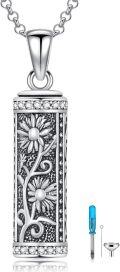 wholesale 925 Sterling Silver Floral Cylinder Cremation Pendant with Funnel and Screwdriver Set - 3D Flower Design Keepsake Jewelry for Ashes Memory Gift-0-0