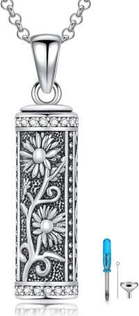 wholesale 925 Sterling Silver Floral Cylinder Cremation Pendant with Funnel and Screwdriver Set - 3D Flower Design Keepsake Jewelry for Ashes Memory Gift-Daisy