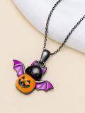 wholesale 925 Sterling Silver Black Purple Orange Halloween Bat Pumpkin Pendant Necklace for Women Gifts-0-2