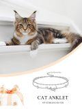 wholesale 925 Sterling Silver Cat Charm Double-Strand Beaded Ankle Anklet with Heart Charms and Cubic Zirconia Stones - Gifts for Her-0-1