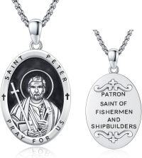 wholesale 925 Sterling Silver Saint Peter Patron of Fishermen and Shipbuilders Pendant Necklace for Men & Women-D02-Saint Peter-D02-Saint Peter