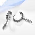 wholesale 925 Sterling Silver Feather Drop Huggie Earrings with Celtic Knots and Black Stone for Men & Women-0-2