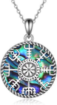 wholesale 925 Sterling Silver Viking Compass Rune Vegvisir Pendant Necklace for Women and Moms with Abalone Shell Centerpiece-viking compass-1