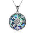 wholesale 925 Sterling Silver Viking Vegvisir Rune Compass Abalone Shell Pendant Necklace-0-0