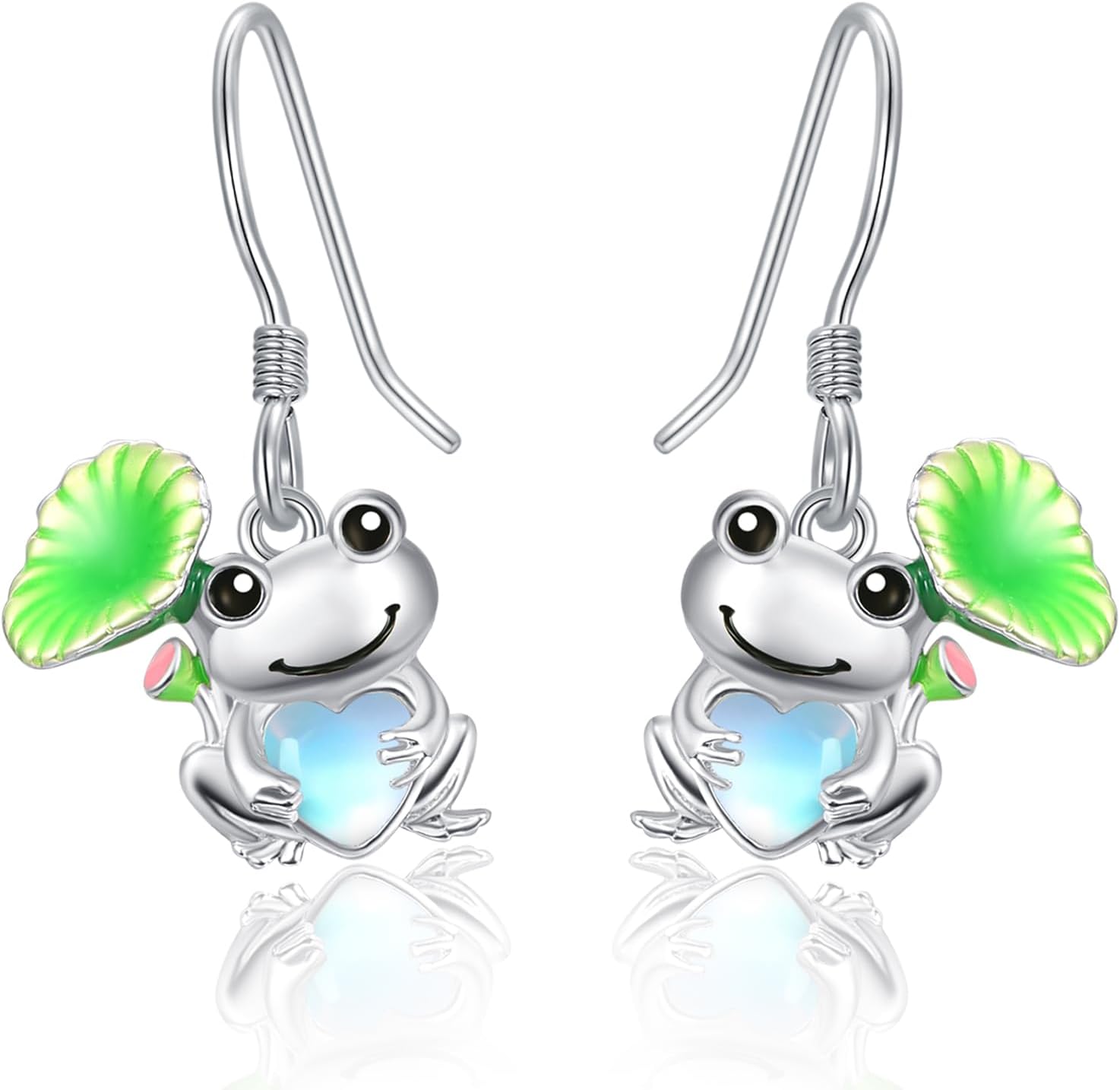 wholesale 925 Sterling Silver Frog Heart Moonstone Drop Earrings for Women-0-0