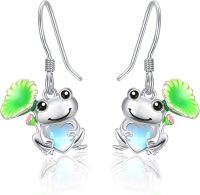 wholesale 925 Sterling Silver Frog Heart Moonstone Drop Earrings for Women-Frog
