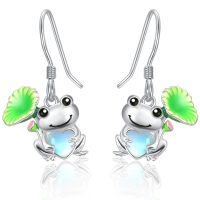 wholesale 925 Sterling Silver Frog Heart Moonstone Drop Earrings for Women-Frog