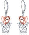 wholesale 925 Sterling Silver Basketball Heart Leverback Dangle Earrings Sporty Gift for Her-0-0