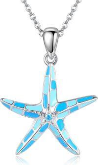 wholesale 925 Sterling Silver Blue Glowing Starfish Pendant Necklace for Women Girls Mothers Day Gift-Starfish