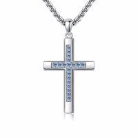 wholesale 925 Sterling Silver Birthstone Cross Necklace for Women Men -03-Mar-Aquamarine