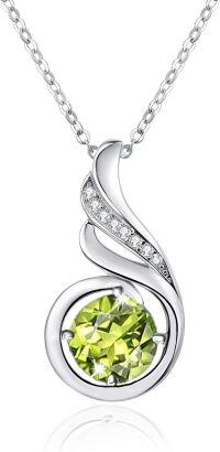 wholesale 925 Sterling Silver Opal CZ Moonstone 12 Month Birthstone Necklace for Women-08-Aug-Lab Created Peridot