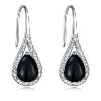 wholesale 925 Sterling Silver Teardrop Earrings Wholesale With Black Stones-Black onyx earrings