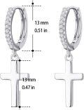 wholesale 925 Sterling Silver Cross Dangle Drop Earring for Women Men Minimalist Huggie Hoops with Cubic Zirconia 3cm Length-0-4