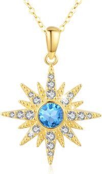 wholesale Sterling Silver Gold Plated Opal Moonstone Birthstone Starburst Necklace for Women-March Stone