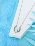 wholesale 925 Sterling Silver Heart Opal Lucky Horse Shoe Charm Necklace for Women Girls-0-4
