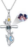 wholesale 925 Sterling Silver 925 Blue Crystal Flower Projection Cross Necklace for Women and Girls-0-0