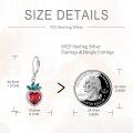 wholesale 925 Sterling Silver Heart-Shaped Red Crystal and Green Leaf Drop Earrings - Fruit Inspired Jewelry-0-4