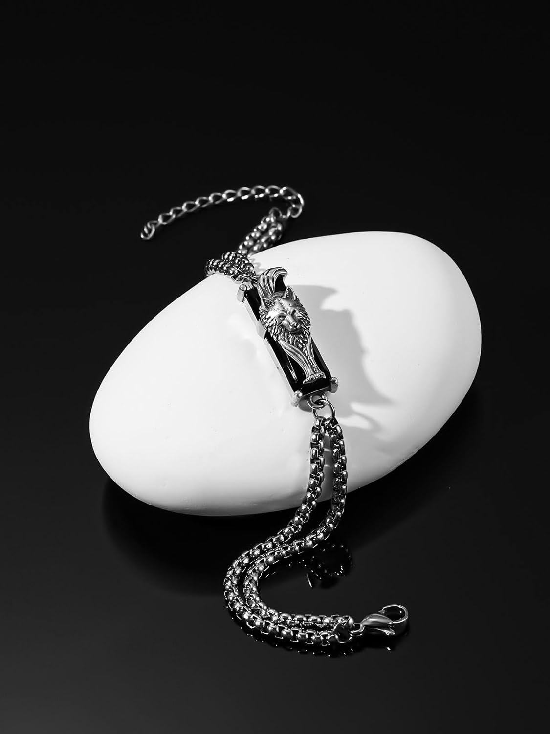 wholesale 925 Sterling Silver Chain Link with Black Crystal Animal Head Charm Bracelet for Men & Women-0-1