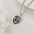 wholesale 925 Sterling Silver Cross Shield Necklace with Black Enamel and Bible Verse Pendant - Ephesians 6:10 for Men & Women-0-2