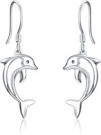 wholesale 925 Sterling Silver Dolphin Drop Earrings for Women and Girls-Dolphin dangle earrings