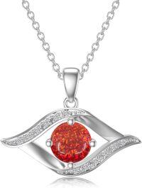 wholesale 14K White Gold Sterling Silver D Color VVS Clarity Evil Eye Diamond Greek Protection Pendant Necklace-B07:Red opal-Sterling Silver-B07:Red opal Sterling Silver