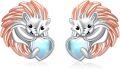 wholesale 925 Sterling Silver Heart-Shaped Moonstone Hedgehog Stud Earrings for Women and Men-0-0