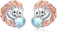 wholesale 925 Sterling Silver Heart-Shaped Moonstone Hedgehog Stud Earrings for Women and Men-Hedgehog