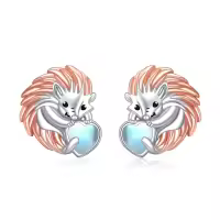 wholesale 925 Sterling Silver Heart-Shaped Moonstone Hedgehog Stud Earrings for Women and Men-Hedgehog