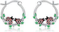 wholesale S925 Sterling Silver Ladybug Hoop Earrings - Valentines Day Gift for Her-Ladybug