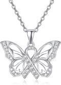 wholesale 925 Sterling Silver Butterfly Pendant Necklace with Cubic Zirconia Stones - PTSD Awareness Inspiring s for Women-0-0