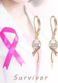 wholesale 925 Sterling Silver Plated Rose Gold Heart-Shaped Survivor Pink Ribbon Drop Earrings - Breast Cancer Awareness  for Women-0-4