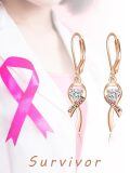 wholesale 925 Sterling Silver Plated Rose Gold Heart-Shaped Survivor Pink Ribbon Drop Earrings - Breast Cancer Awareness  for Women-0-4