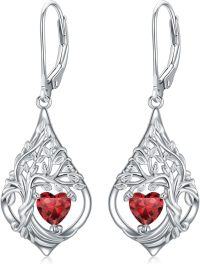 wholesale 925 Sterling Silver 12 Months Birthstone Crystal Tree of Life Earrings-1-Jan-Garnet