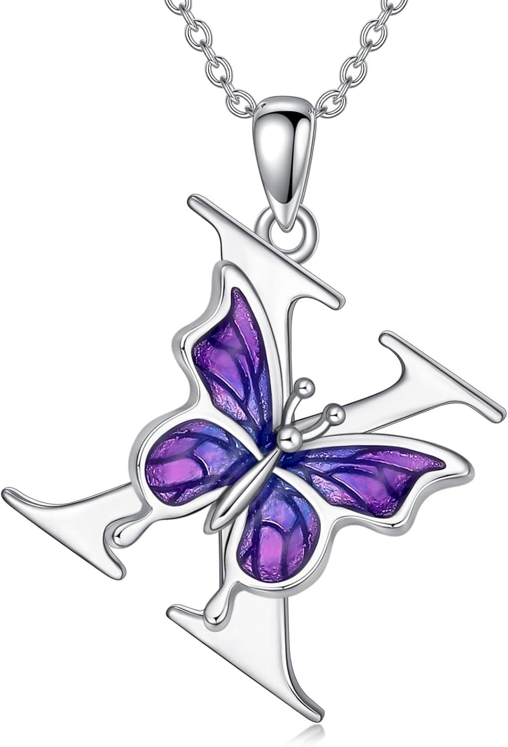 wholesale Sterling Silver Purple Butterfly A Z 26 Letters Pendant Necklace-Letter X-Letter X