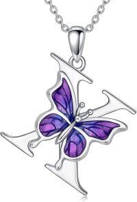 wholesale Sterling Silver Purple Butterfly A Z 26 Letters Pendant Necklace-Letter X-Letter X