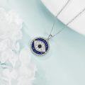 wholesale 925 Sterling Silver Evil Eye Pendant Necklace for Women with Blue Sapphire and Black CZ Amulet Gift-0-5