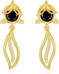 wholesale Gold 925 Sterling Silver Black Stone Leaf Design Dangle Earrings for Women-0-0