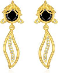wholesale Gold 925 Sterling Silver Black Stone Leaf Design Dangle Earrings for Women-Fox
