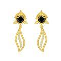 wholesale Gold 925 Sterling Silver Black Stone Leaf Design Dangle Earrings for Women-0-0