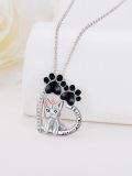 wholesale 925 Sterling Silver Cat Pendant with Paw Print and I Love You Forever Inscription - Cute Kitty Charm Necklace for Women Girls Gifts-0-4