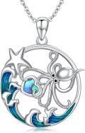 wholesale 925 Sterling Silver Abalone Shell Octopus Necklace - Ocean Wave Pendant s for Women and Girls-0-0