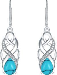 wholesale 925 Sterling Silver 12 Months Birthstone Celtic Knot Drop Leverback Earrings-Turquoise