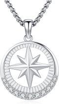 wholesale 925 Sterling Silver  Compass Star Pendant Necklace with Cubic Zirconia Accents-0-0