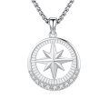 wholesale 925 Sterling Silver  Compass Star Pendant Necklace with Cubic Zirconia Accents-0-0